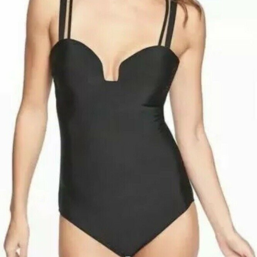 ATHLETA AQUALUXE SQUARE PLUNGE ONE-PIECE Black NWT